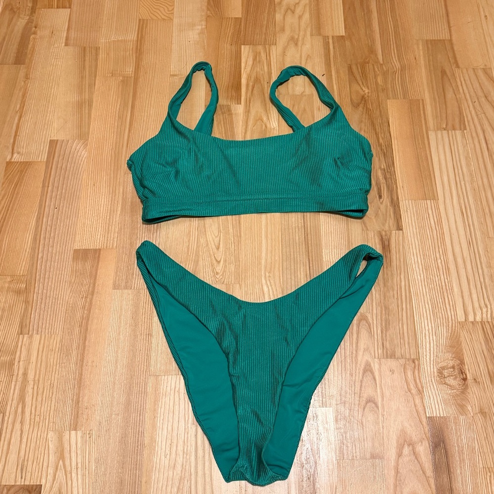 Aerie “Green Mission” Shine Rib Bikini
